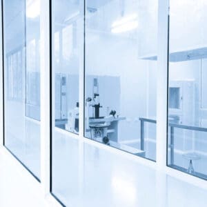 Stock image of a lab, looking through a window.